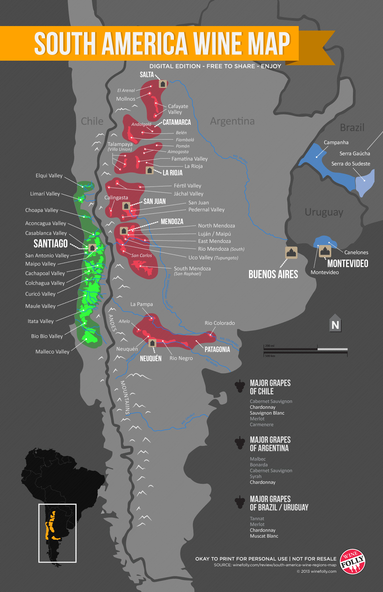 South America - Chile and Argentina - Wine Map by Wine Folly