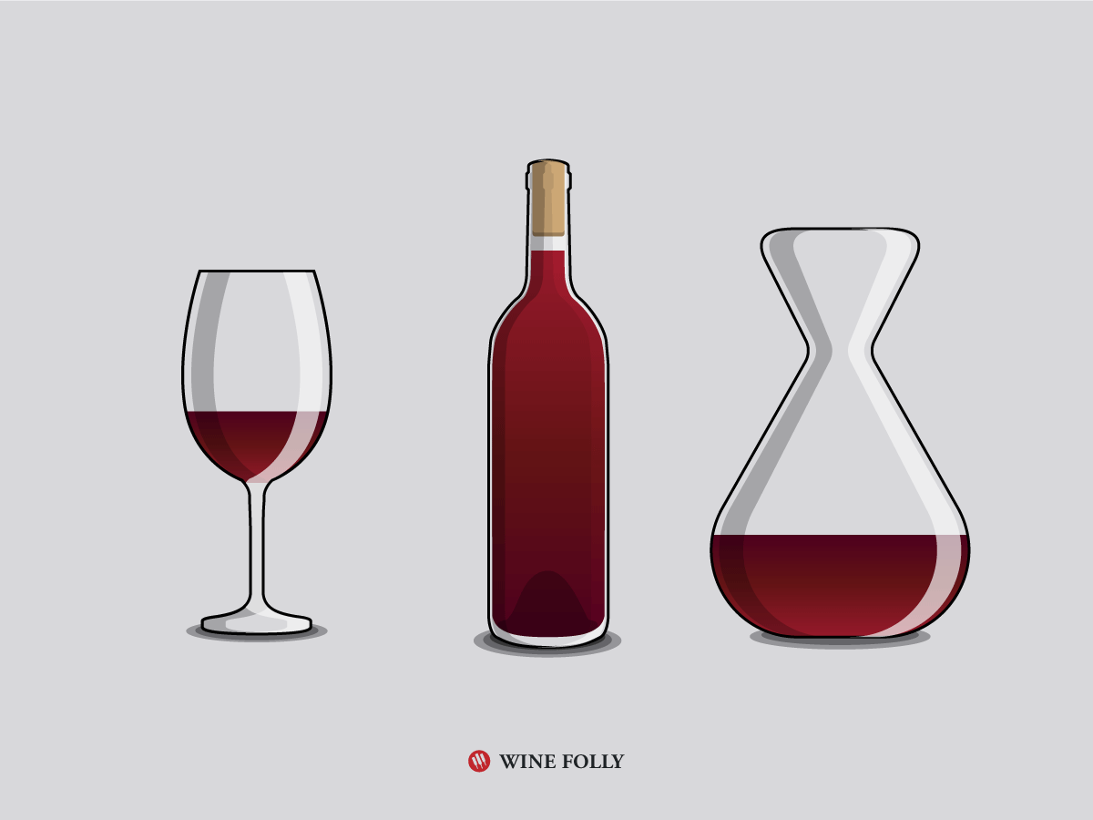 Wine Glassware Serving Basics with a red wine bottle and a decanter