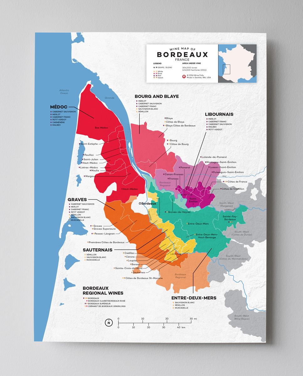 12x16 France Bordeaux wine map by Wine Folly