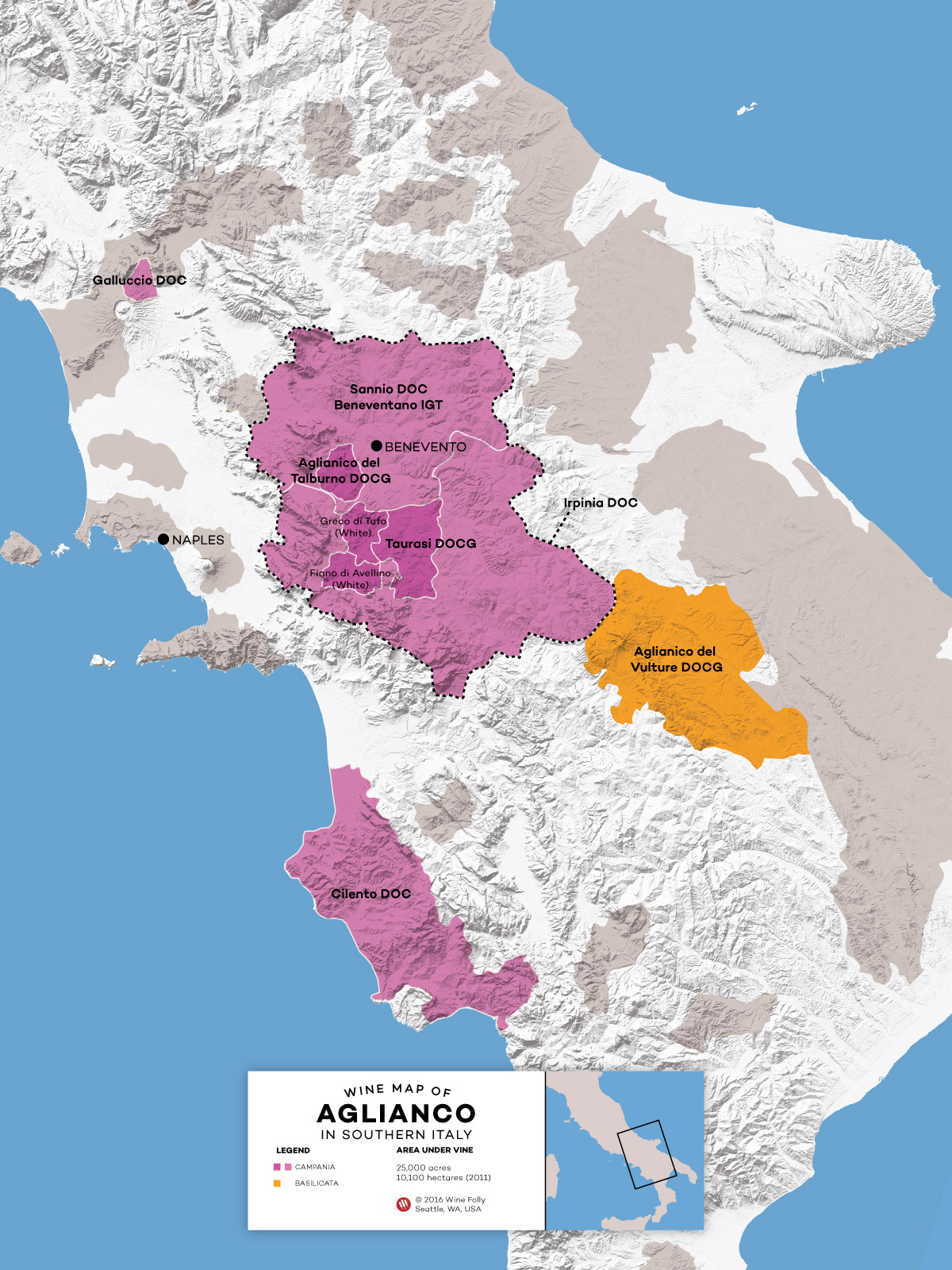 Southern Italy Aglianico regions within Basilicata and Campania by Wine Folly