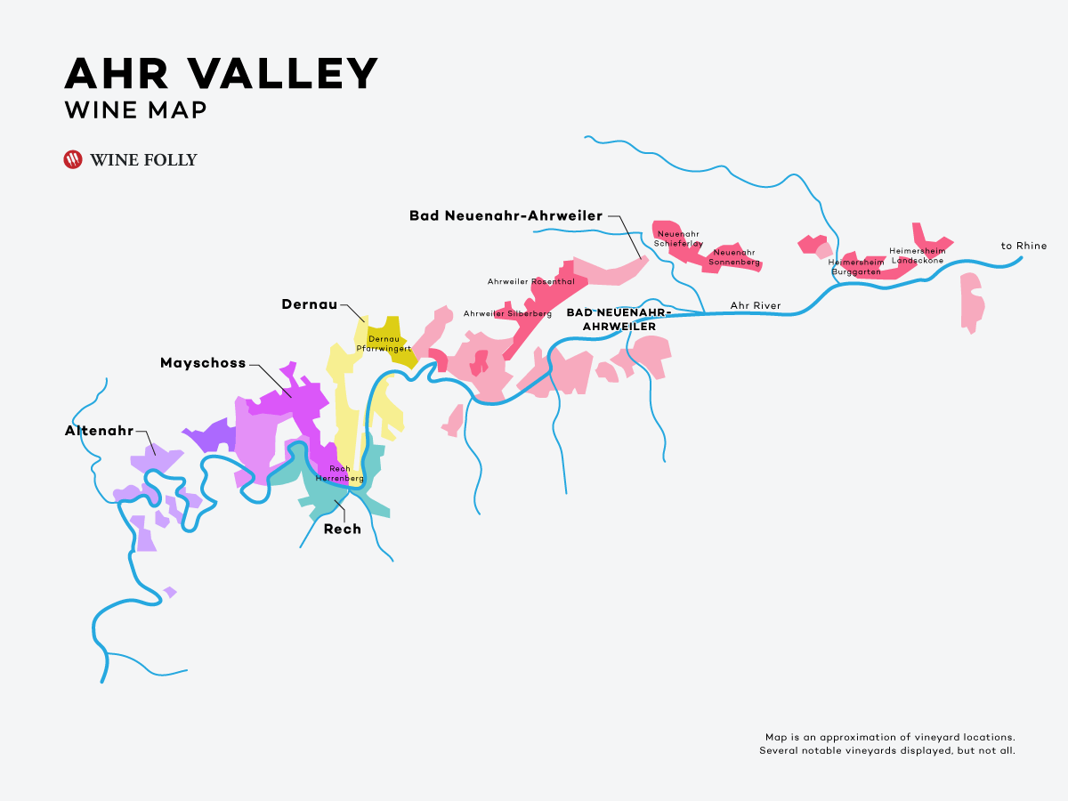Wine Map of The Ahr Valley in Germany - Wine Folly.