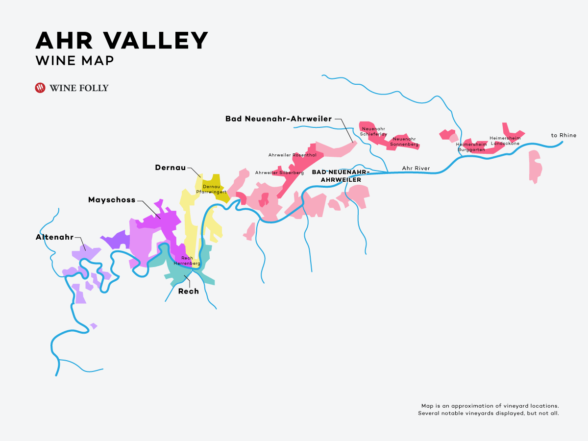 德国阿尔谷葡萄酒地图 - Wine Folly。